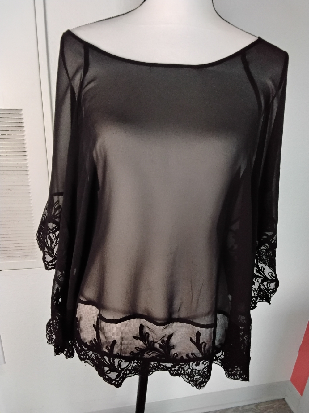 NWOT Express Black Sheer Lace-Trim Tunic Top